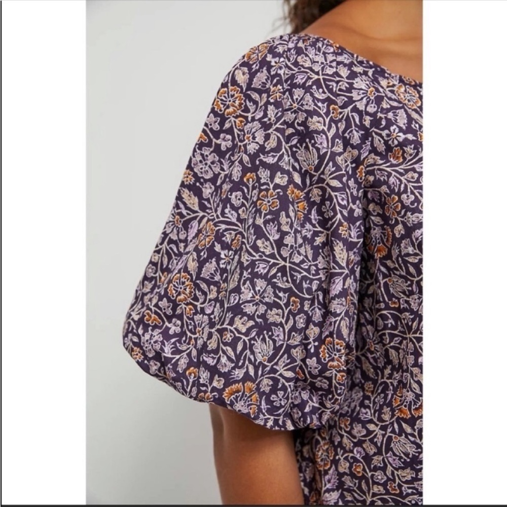 Anthropologie Porridge Elke Floral Mini Dress Puff Sleeve Square Neck Purple - Picture 7 of 7